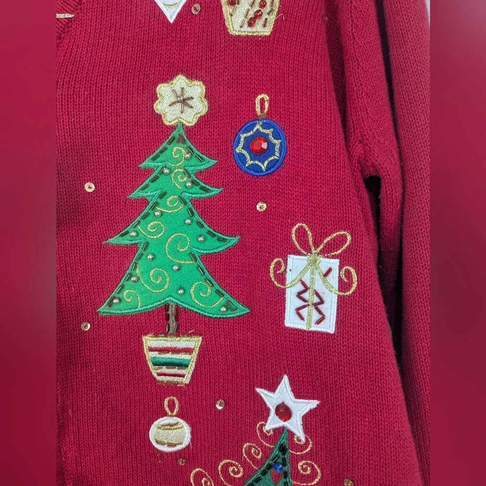 Tiara International Christmas Collection Size XL Beaded/Sequin Cardigan Sweater - Picture 6 of 16